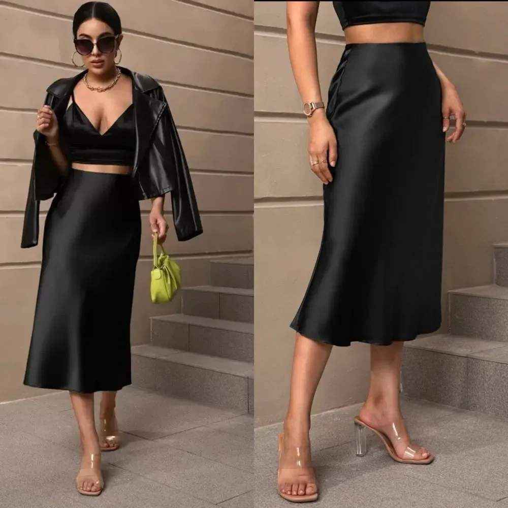 Shein Solid Midi Black Skirt Size XS
